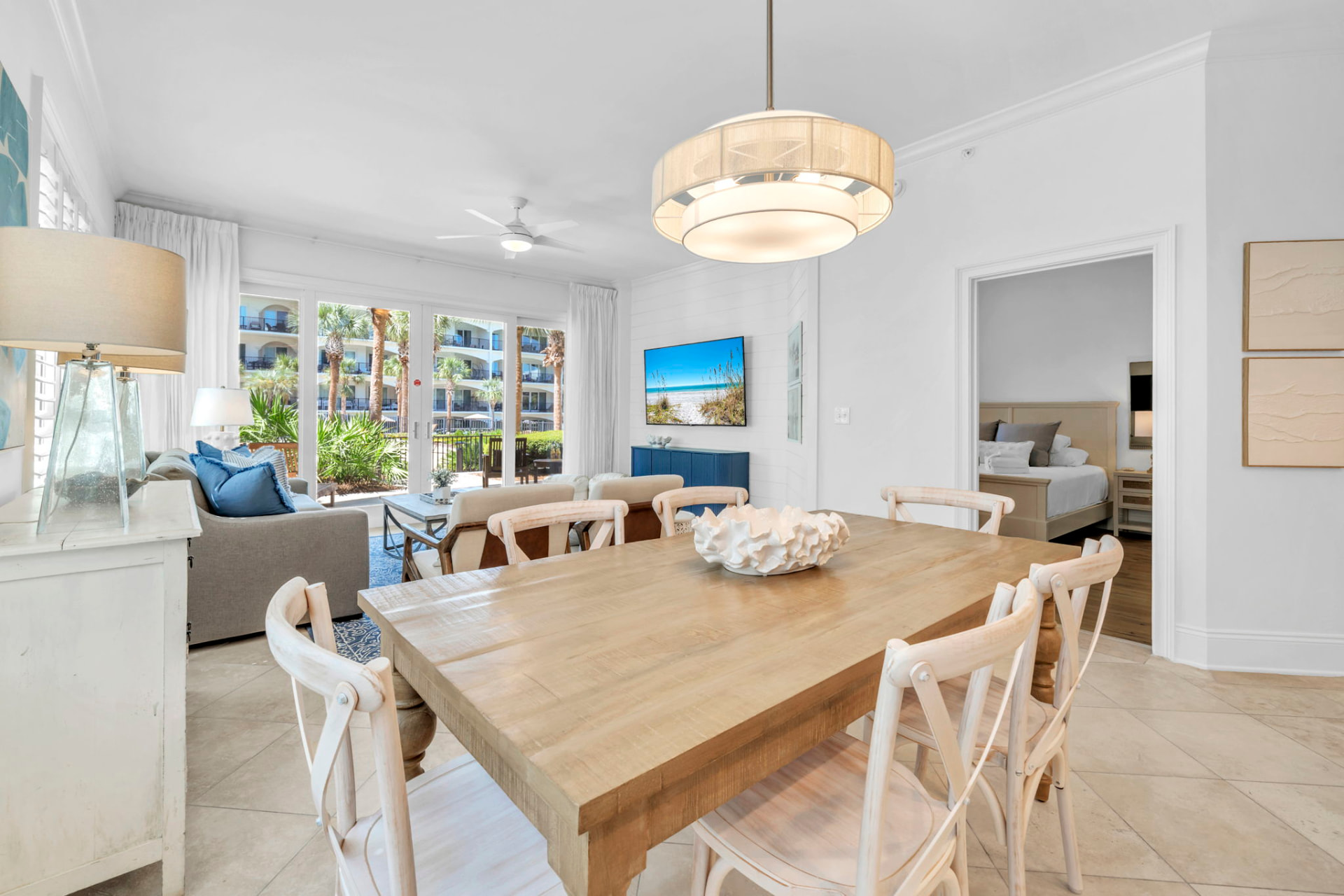 Dining toward the pool at Palmera at Adagio 30A