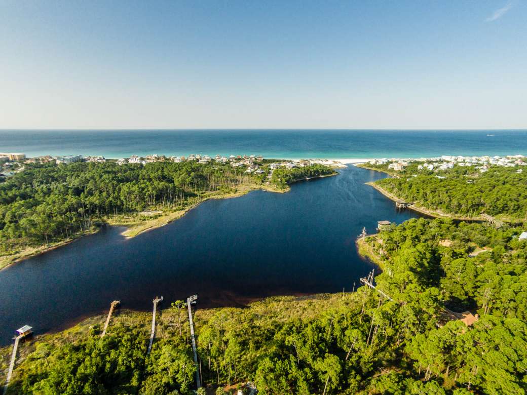 Aerial view of Draper Lake, a rare coastal dune lake along 30A