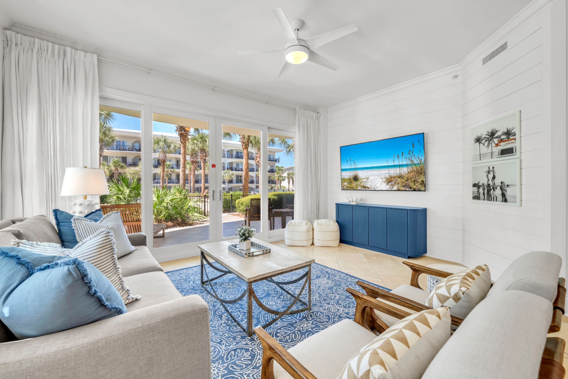 Living room, opening to the patio at Palmera at Adagio 30A