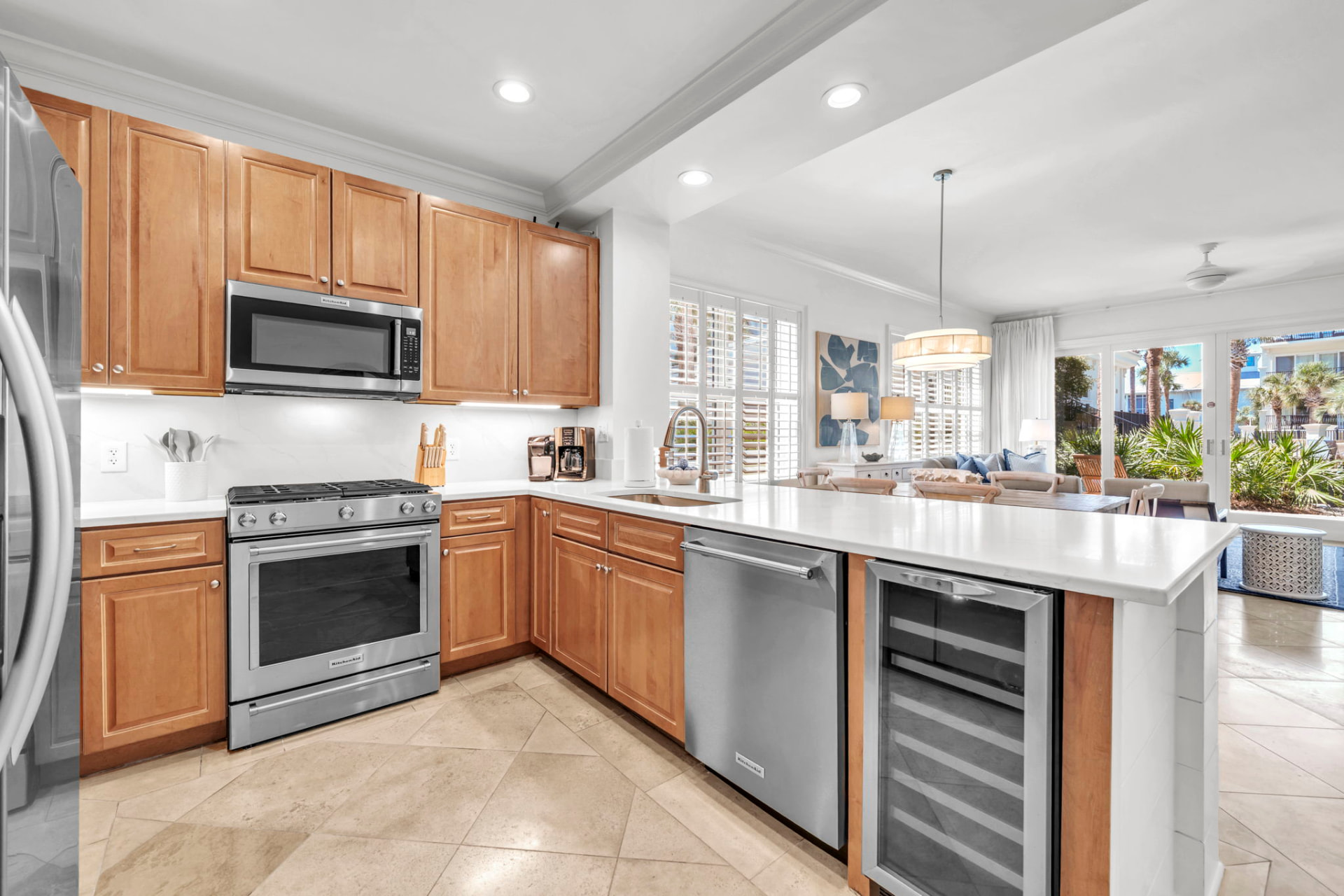 Kitchen and island at Palmera at Adagio 30A